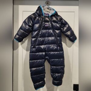 Patagonia Infant Hi-Loft Down Sweater Bunting Snowsuit 6-12 Mo Navy Blue Winter